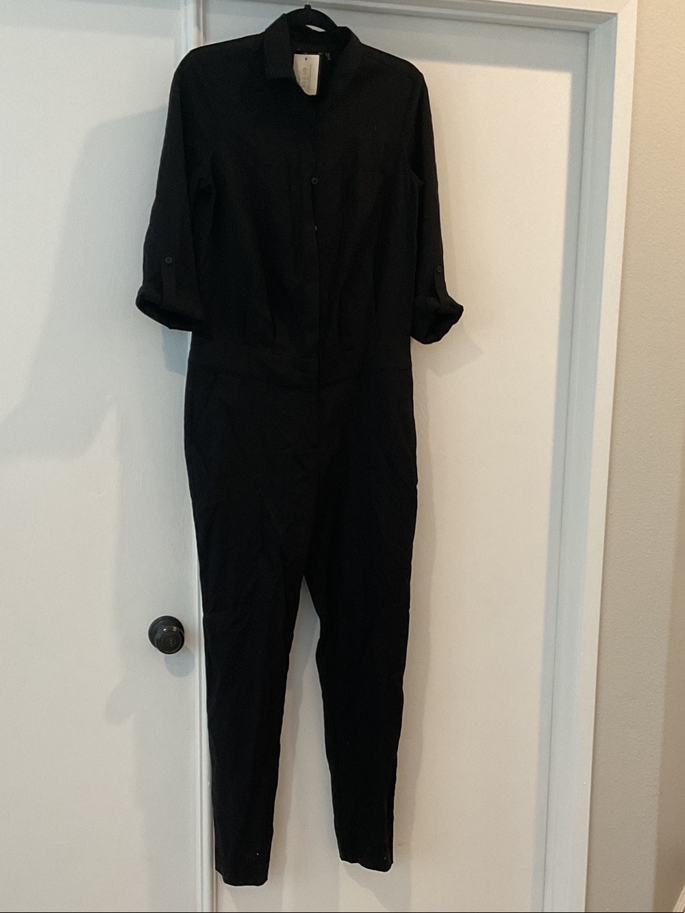Marciano Black Long-Sleeve Button-Front Jumpsuit